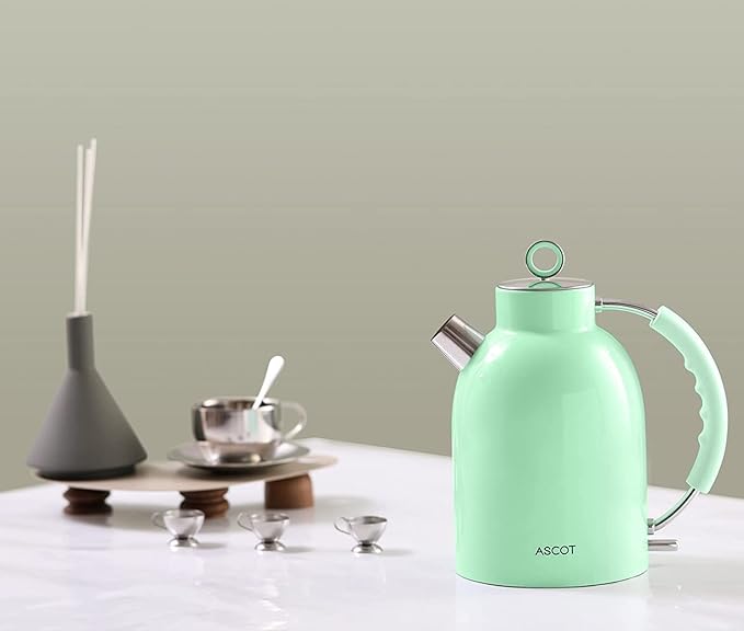 ASCOT Electric Kettle, Stainless Steel Electric Tea Kettle Gifts for Men/Women/Family 1.6L 1500W Retro Tea Heater & Hot Water Boiler, Auto Shut-Off and Boil-Dry Protection (Green)