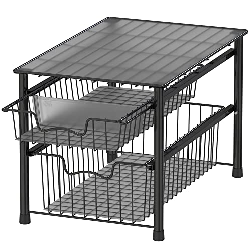 Simple Houseware Stackable Sliding Basket Organizer Drawer, Black, 2-Tier - color: Black, size: 2-tier
