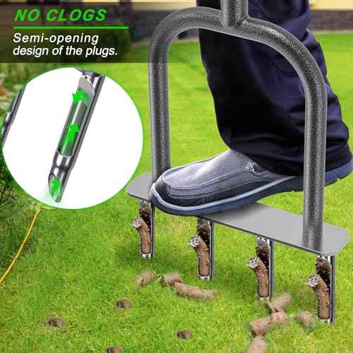 Dolibest Manual Aerator Lawn Tool, Manual Yard Plug Aerators with 4 Stainless Steel Semi-Open Plugs, Pre-Assembled Manual Grass Aerating Tool & Clean Hand Tool, Improving Lawn Health -37Inch