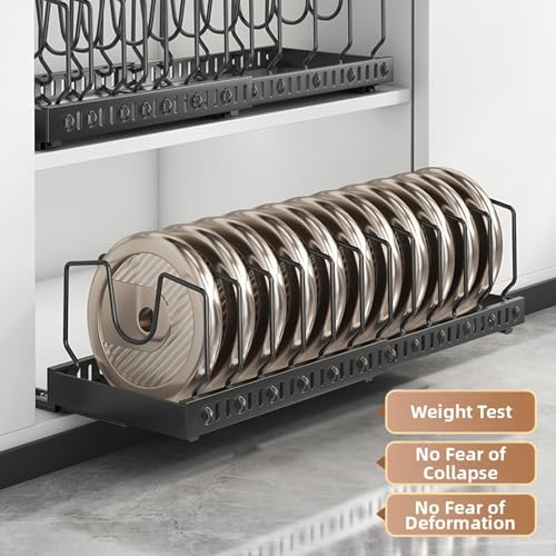 pots and pans organizer under cabinet,pot lid organizers inside cabinet holders for kitchen,Horizontal and vertical pulling modes,cast iron storage ((2pcs) Black vertical) - size: (2pcs) Black vertical