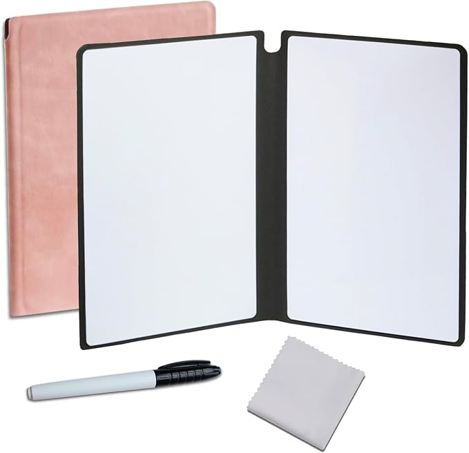 Portable Small Dry Erase Board Whiteboard Notebook Handheld, Reusable White Board Dry Erase Notebook for Desk, at Home Office Study Essentials-9.5" x 6.6" (Pink)
