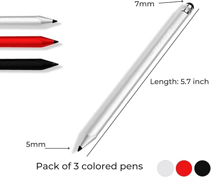 PRO Capacitive Resistive Stylus Universal 2 in 1 Compatible with Lava Z81 High Sensitivity &amp Precision Full Size 3 Pack! (Black Silver RED)
