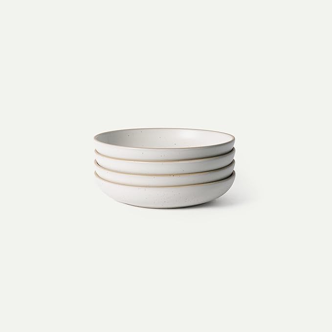 MORA Medium Dishes Set of 4, 30oz Ceramic Pottery Pasta Plate/Wide Bowls - Microwave, Oven and Dishwasher Safe - Oat
