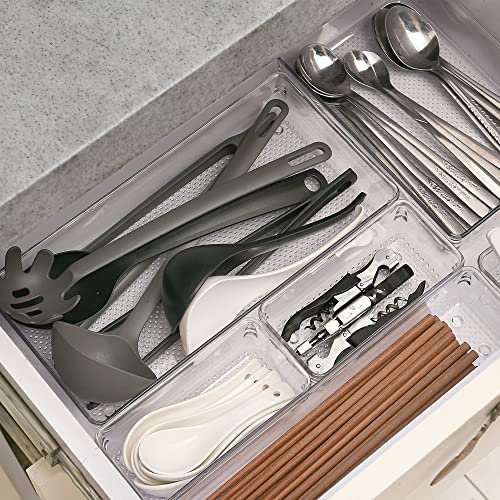 4Pack Large Size Clear Plastic Desk Drawer Dividers Drawer Organizer Wide Tray for Makeup,Kitchen Utensils,Jewelries and Gadgets 12’’x6’’ - size: 4P-12x6x2''