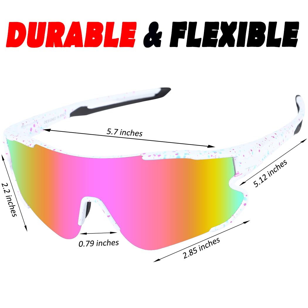 ITSCOOL Polarized Sports Sunglasses for Men Women Lightweight Softball Baseball Running Cycling Glasses UV Protection White Pink
