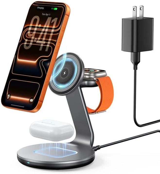 3 in 1 Charging Station for Apple Compatible with Magsafe Charger Stand for iPhone 17 16 15 14 13 12 Wireless Charging Station for AirPods Wireless Charger for iWatch Series | Magnetic Wireless Charge