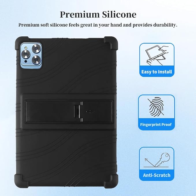 for KADYBE D115/ANTEMPER/kimlok 2024 10.1 Android 13 Silicone Case | Tablet Friendly with Stand for ANTEMPER ZONKO D115/YOSAVlOR YQCP20/Vortex TAB10/DOOGEE T10 T10S T10 Pro Tablet (Black)