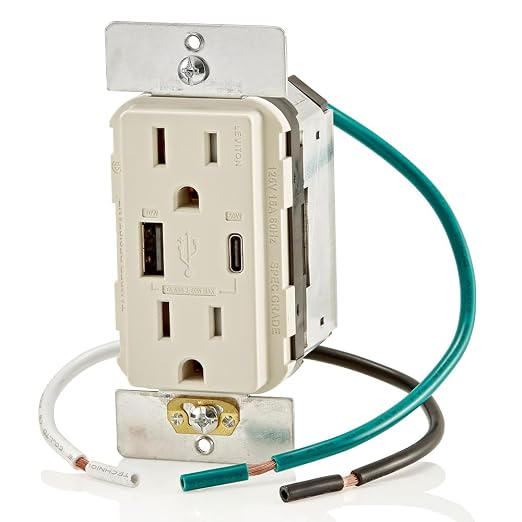 Leviton 30W (6A) USB Dual Type-C/C Power Delivery In-Wall Charger with 15A Tamper-Resistant Outlet USB Charger for Smartphones Tablets Laptops T5635-E Black