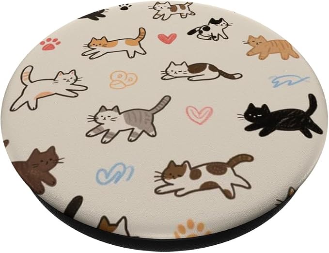 Beige Cute Cat Lover Pattern PopSockets PopGrip for MagSafe