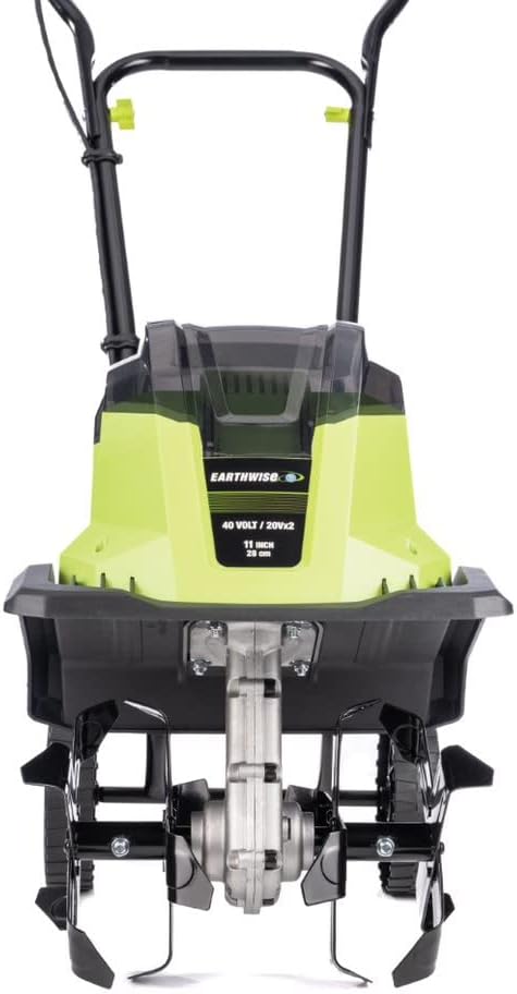 Earthwise Power Tools by ALM TC722011 11-Inch 2x20-Volt Lithium-Ion Cordless Electric Garden Tiller Cultivator, 2x20 Volt 4Ah Battery and Charger Included, Green