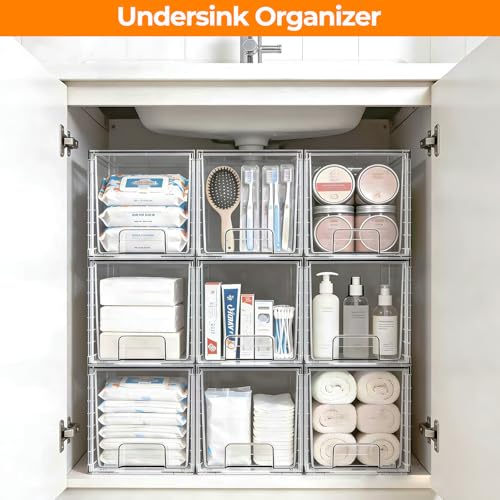 4 Pack Stackable Acrylic Storage Drawers – Clear Plastic Organizer Bins, Easy to Assemble, Suitable for Bathroom, Undersink, Kitchen, Pantry, Makeup, Medicine Organization - size: 4Pack 7"H