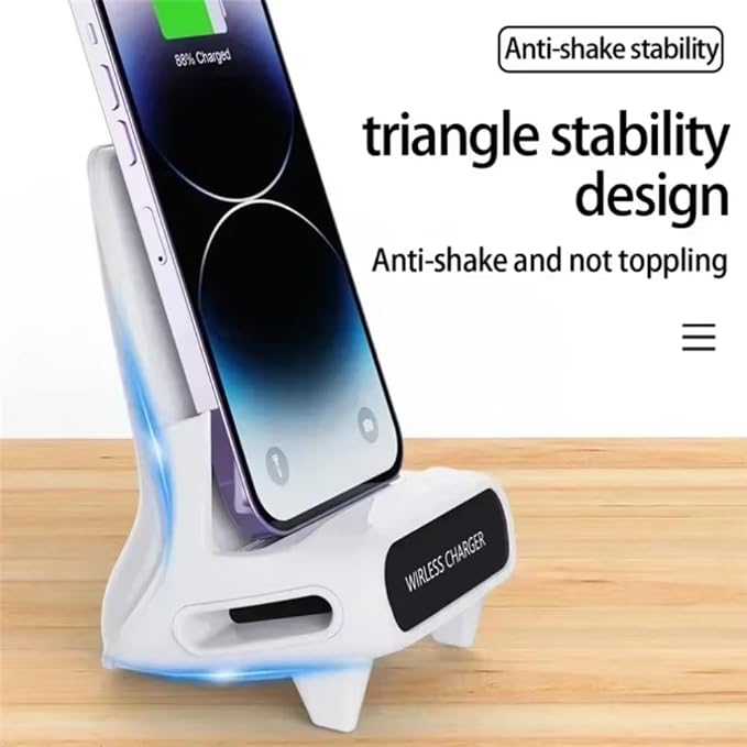 Desktop Wireless Charger with Speaker Phone Holder Stand for iPhone 17 16 15 14 13 12 Pro Max Samsung S25 S24 Xiaomi Smart Charging Station (White)
