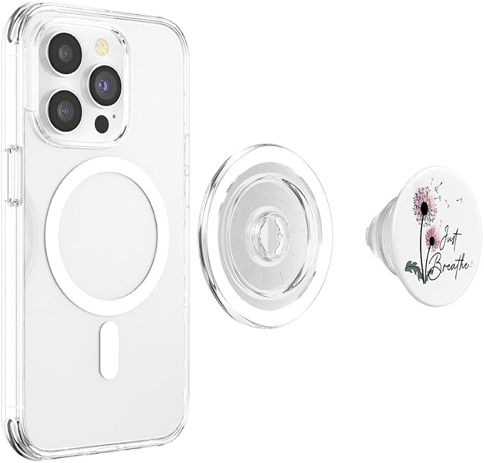 Dandelion Graphic Just Breathe Letter Print Inspirational PopSockets Adhesive PopGrip