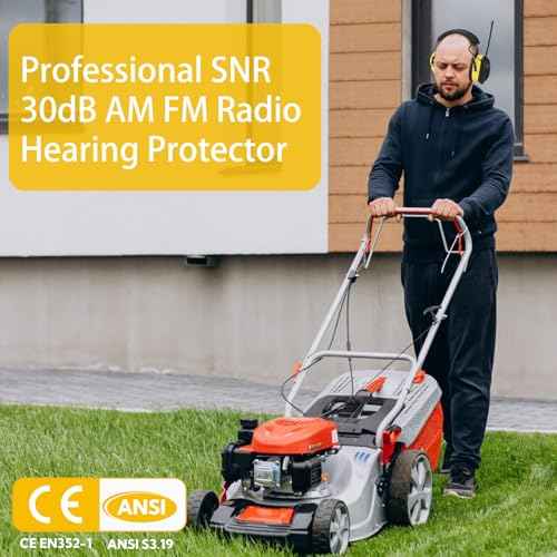 BJKing AM/FM Radio Headphones with Digital Display, 30dB AM FM Hearing Protection Safety Ear Muff, Ear Protection Headphone for Mowing, Landscaping, Shooting and Construction Black-Yellow