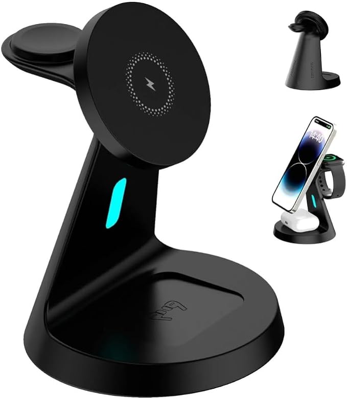 Wireless Charger 3 in 1 for Magsafe iPhone 17 16 15 14 13 12 Apple Watch 11 10 9 8 7 AirPods 4/3 Pro2/1 Fast Charging Station (Black)