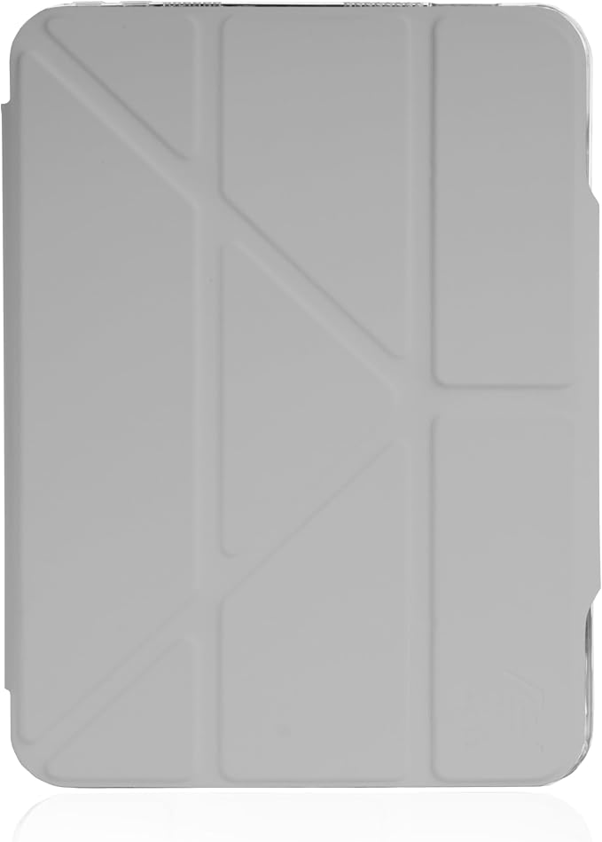 STM OPP Case for iPad mini (A17 Pro/6th Gen) – Ultra-Slim Folio Cover with Origami Stand Crystal Clear Back Drop Protection Integrated Apple Pencil Holder Easy Port Access – Grey