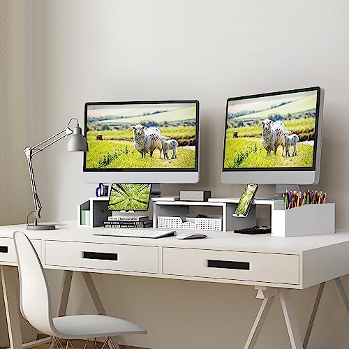 Simple Houseware Desk Dual Monitor Stand Riser with Drawer, White - color: White