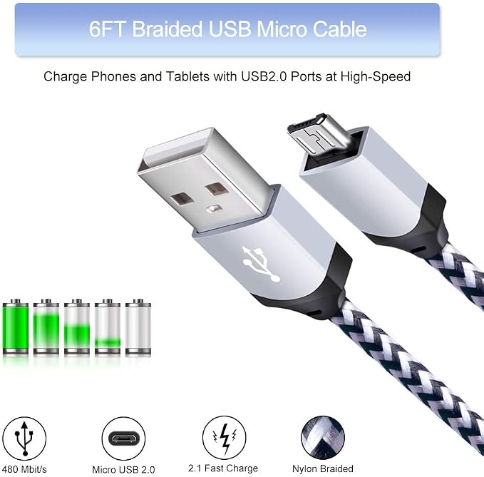 Android Phone Charger Micro Cable4-Pack Wall Plug 1A/5V Power Adapter with 6ft Nylon Braided Fast Charging Micro USB Cord Compatible Samsung Galaxy S7 S6 Edge S4 Note 5 Moto G5 Plus E4 G6 Play HTC