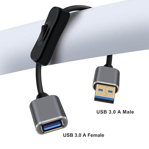 USB 3.0 Cable with Switch 5Gbps Data Transmit USB 3.0 Extension Cable Gold Plated Connectors Type A Male to Female Extension Cable for Laptops PC TV (Black 1.5 m)