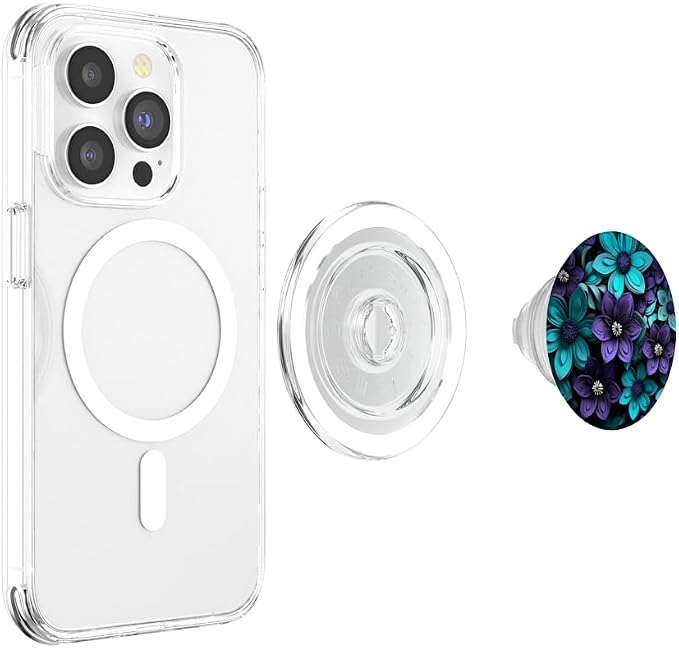 Teal Blue Flower Wildflower Bouquet Purple Floral Design Art PopSockets Adhesive PopGrip