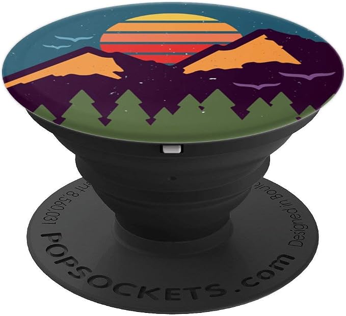 Retro Sunset Pine Trees &amp Mountain Scene PopSockets Adhesive PopGrip