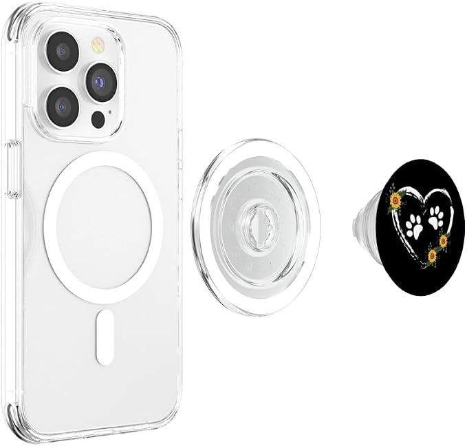 Sunflower Dog Heart With Paw Prints Dog Mom On Black PopSockets Standard PopGrip