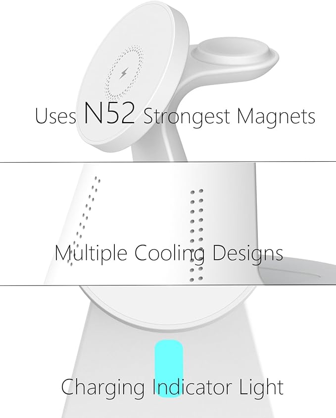 Wireless Charger Compatible with Mag-Safe,3 in 1 Charging Station for iPhone16/15/14/13/12 Series, Apple Watch,AirPods,and More,15W Fast Charging (USB-C Adapter Included)