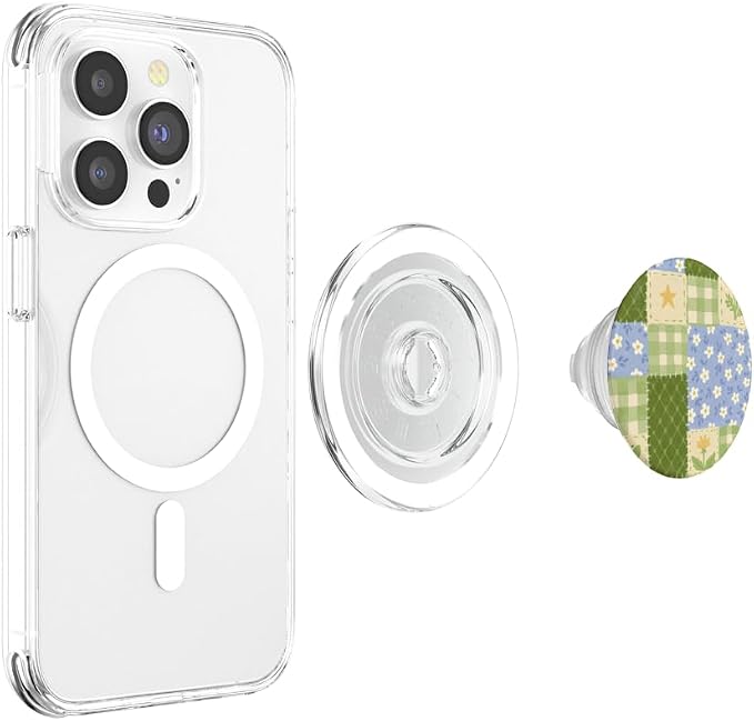 Green Blue Patchwork Floral Pattern PopSockets Adhesive PopGrip
