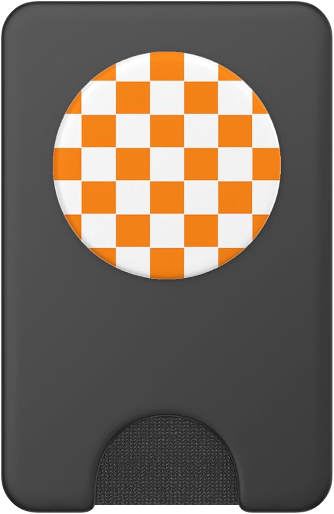 Checkered Orange and White Checkerboard Pattern Design Gift PopSockets Adhesive PopGrip