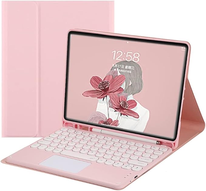 Keyboard Case for iPad Air 11 inch (M3/M2)/ iPad Air 5th 4th Generation 10.9 inch Case with Touchpad Detachable Round Key Candy Color Keyboard Cover (Pink)