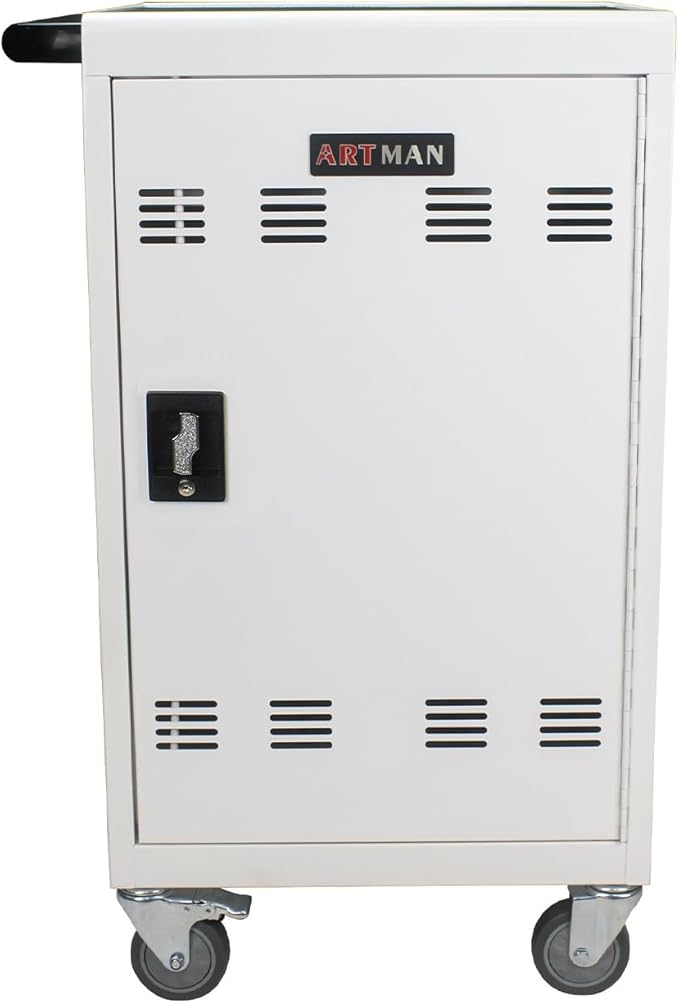 32-Bay Mobile Charging Cart with Keyed Lock, Steel Laptop & Tablet Charging Cabinet with Cable Management, Rolling Power Station for Classroom, Office, School, Library