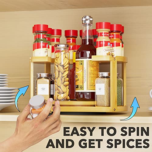 SpaceAid 2 Tier Bamboo Spice Rack Organizer, Lazy Susan Turntable for Cabinet, Home Kitchen Spices Spinning Rotating Shelf Racks for Pantry Seasoning Bottle Holder Storage (Two Tier, Natural)