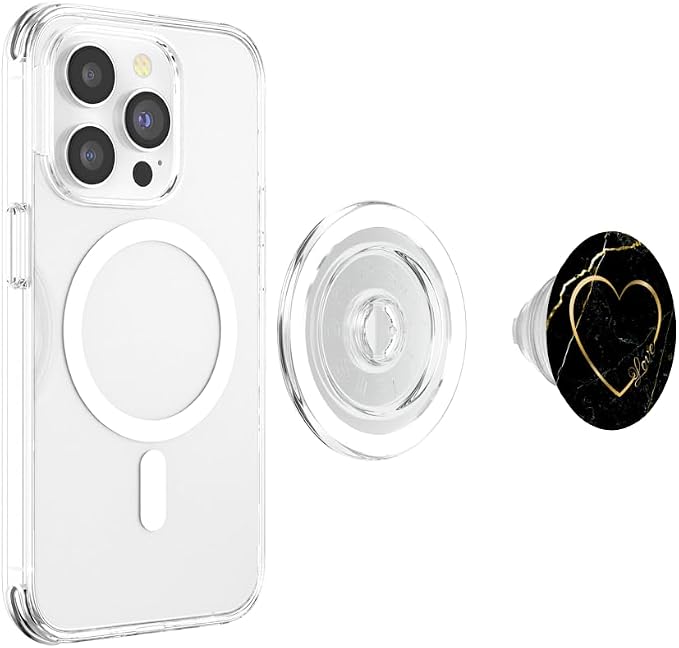 Love Heart Gold Black Marble-Look Cute for Girls Women Her PopSockets Adhesive PopGrip