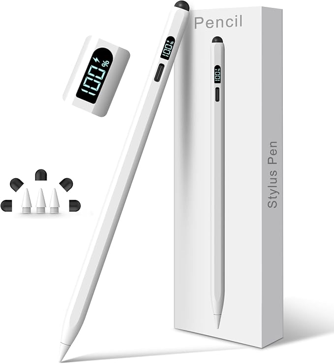 DIGIROOT iPad Apple Pencil 2025-2018 LED Power Display Stylus Pen for iPad | 3X Fast Charge Compatible for iPad A16 11/10/9/8/7/6 Pro 11/12.9/13''/M4 Air M3/M2/5/4/3 Mini 7/6/5