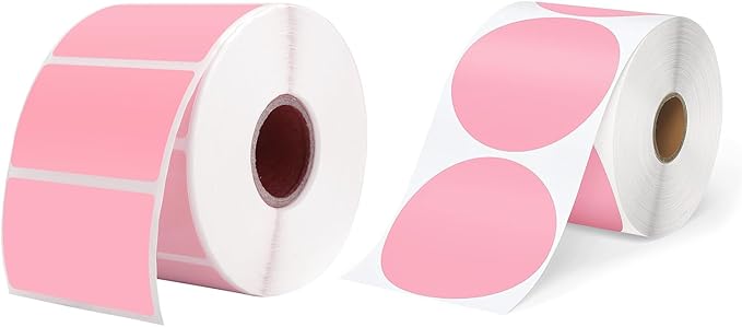 MUNBYN 2.25"x1.25" Pink Thermal Labels + 3" Pink Circle Thermal Stickers, 1000 Labels