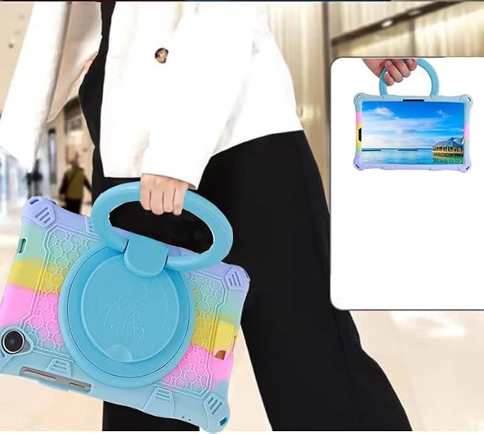 Tablet Case for Lenovo M8 TB300XU/TB-8505F/TB-8705F/TB-8506FSoft Anti-Stress Silicone Case with Rotate Stand/Pencil Holder/Shoulder Strap/Pen for Lenovo Tab M8 8 inch (Colorful Light Blue)