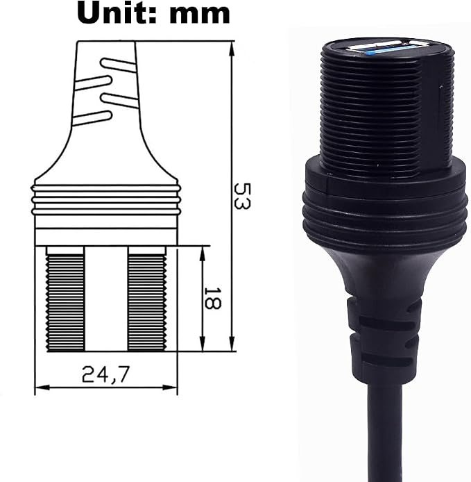 USB 3.0 Flush Mount Cable 1ft Male to Female Extension Dashboard Panel Adapter Extender Cord for Car Truck Boat Motorcycle