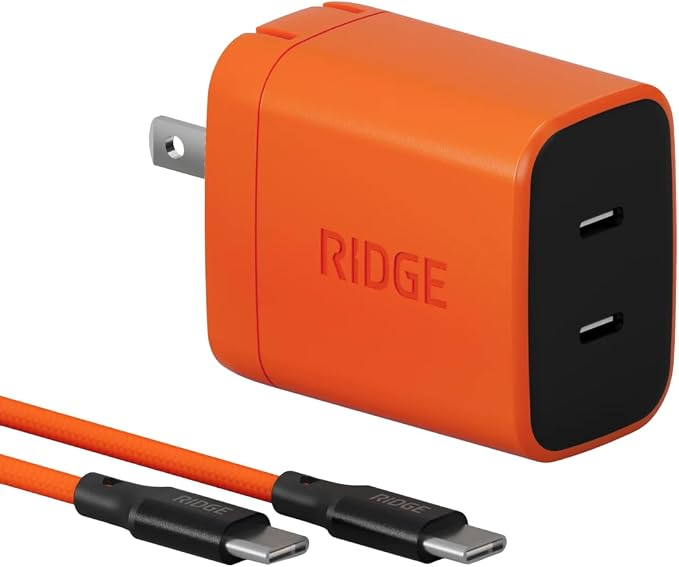 Ridge 45W Wall Charger Set Dual USB-C Ports Laptop-Grade Power with Complete Cable Kit Included - Basecamp Orange