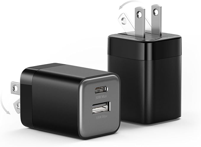 30W Fast Charger Dual Port USB C Wall Charger with Foldable Plug | for iPhone 17/16/15 Samsung S26/25/24 iPad 40% Smaller &amp Safer Nano Charger Block (Black 2 Pack)
