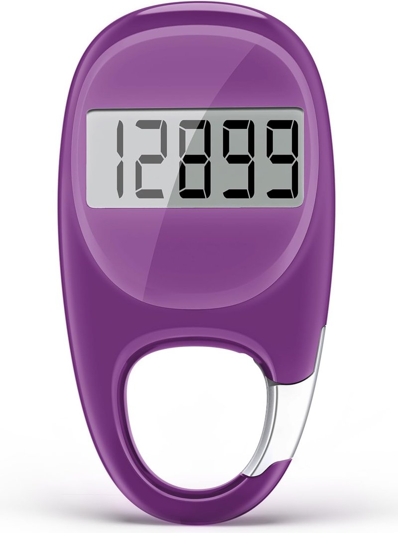 Simple Pedometer for Walking, Accurate Step Tracker with Carabiner, 3D Step Counter for Men Women Seniors - Purple