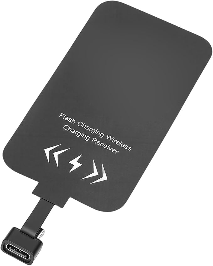 Slim USB C Wireless Charging Receiver Adapter for Phone Fast Charge Module for All Devices Black
