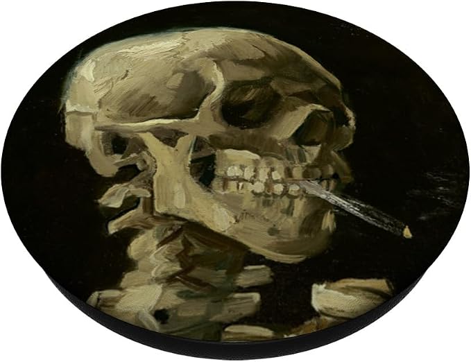 Skull of a Skeleton with Burning Cigarette Van Gogh Art PopSockets Adhesive PopGrip