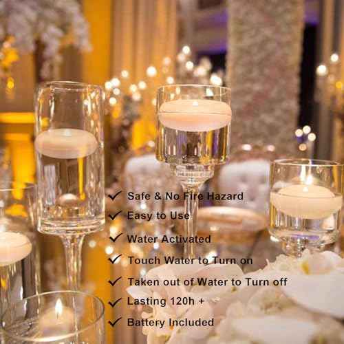 Aignis 48pcs Flameless LED Floating Candles, 120+ Hours Glow Time, 3 Inch Plastic Battery Operated Tealights, Cozy Warm White Light for Romantic Pool/Bathtub/Hot Bath/Wedding Centerpiece Decor