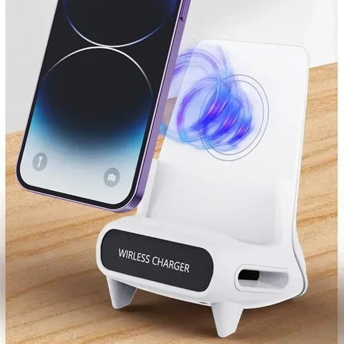Wireless Charger with Speaker Desktop Phone Holder Stand for iPhone 17-12 Pro Max Samsung S25 S24 Xiaomi Smart Charging Station (White)