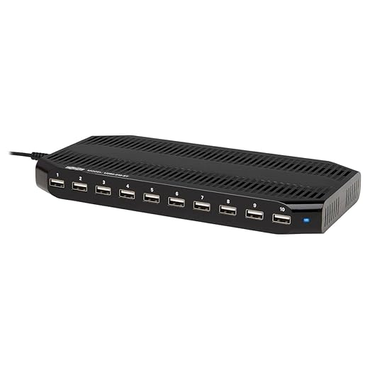 Eaton Tripp Lite Series USB Charging Station for Multiple Devices, 10-Port Portable Multi USB Device Dock with Storage Slots for Phone Apple iPhone Tablet iPad & Laptops, 2.4A Per Port (U280-010-ST)