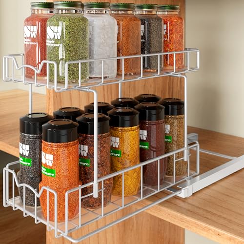 Simple Houseware 2-Tier Spice Rack Slide Out Wire Basket Drawer Organizer, White - color: White