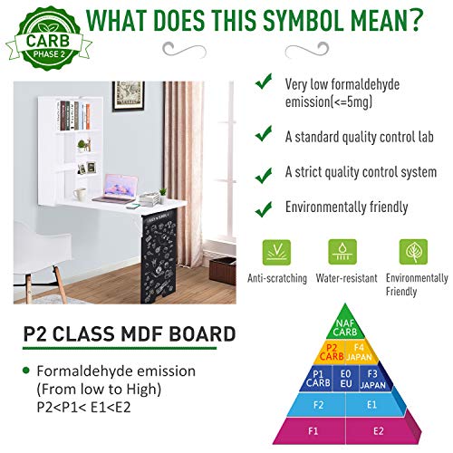 Foldable Wall Mounted Desk with Storage Shelves, Fold Out Convertible Computer Table with Blackboard, Folding Writing Table Workstation for Small Spaces,Home Office (White-a) - color: White-a