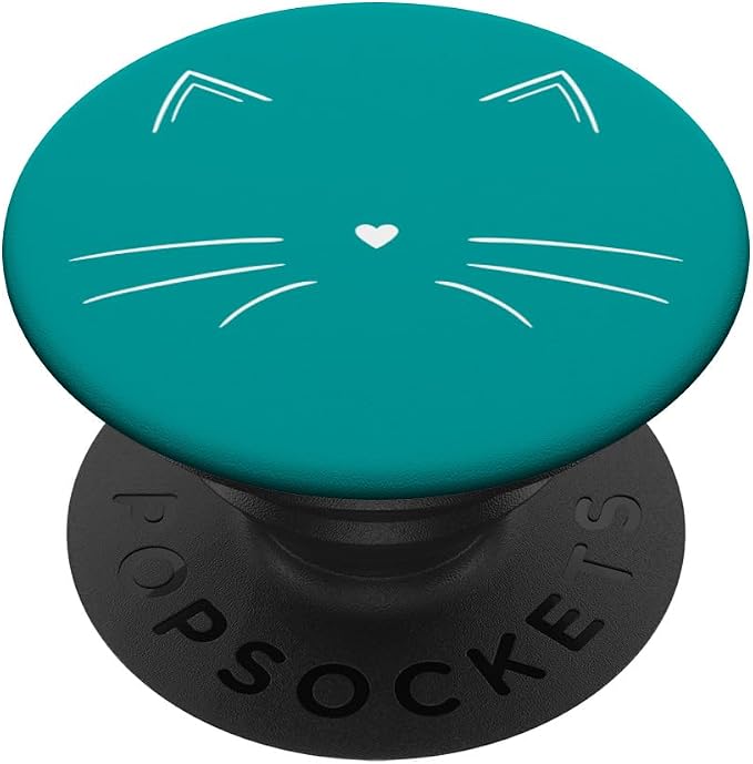 White Cat Face Teal PopSockets Adhesive PopGrip