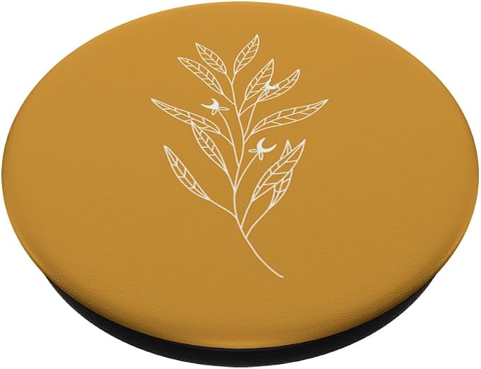 Delicate Boho Botanical Leaves Motif Mustard Yellow PopSockets Adhesive PopGrip