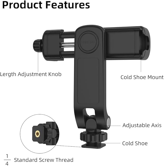 Flexible Phone Tripod Mount Adapter, Universal Smartphone Mount Adapter, Camera Cold/Hot Shoe Phone Tripod Holder for iPhone 17/16/15/14, Samsung Pixel Canon Nikon DSLR and More Cameras